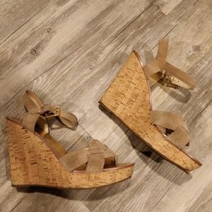 Michael Kors tan suede wedges size 10